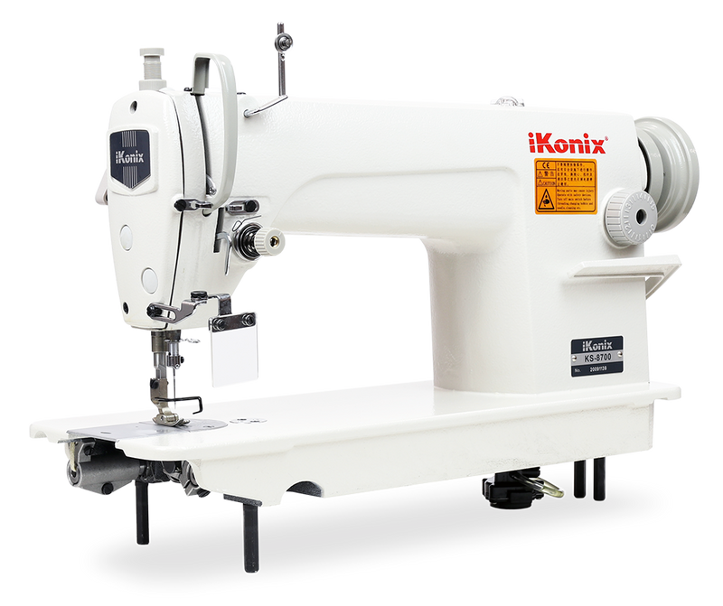 iKonix Flat-Bed Lockstitch Industrial Sewing Machine - KS-8700 (includes table, stand, servo motor & LED light) 