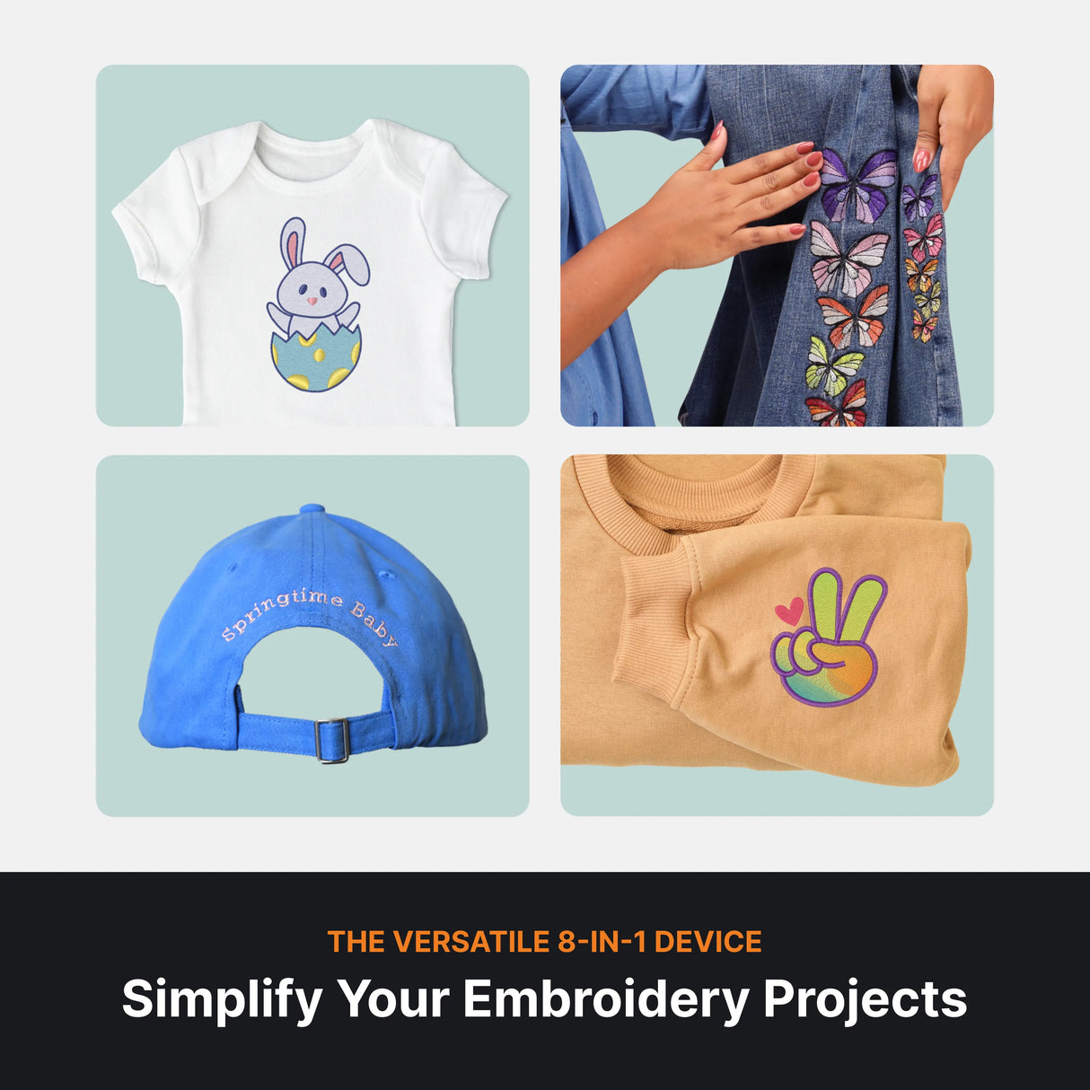 Hoopless Multi-Frame Embroidery Kit for Shirt Pockets, Sleeves, Socks, Cap Backs, and More