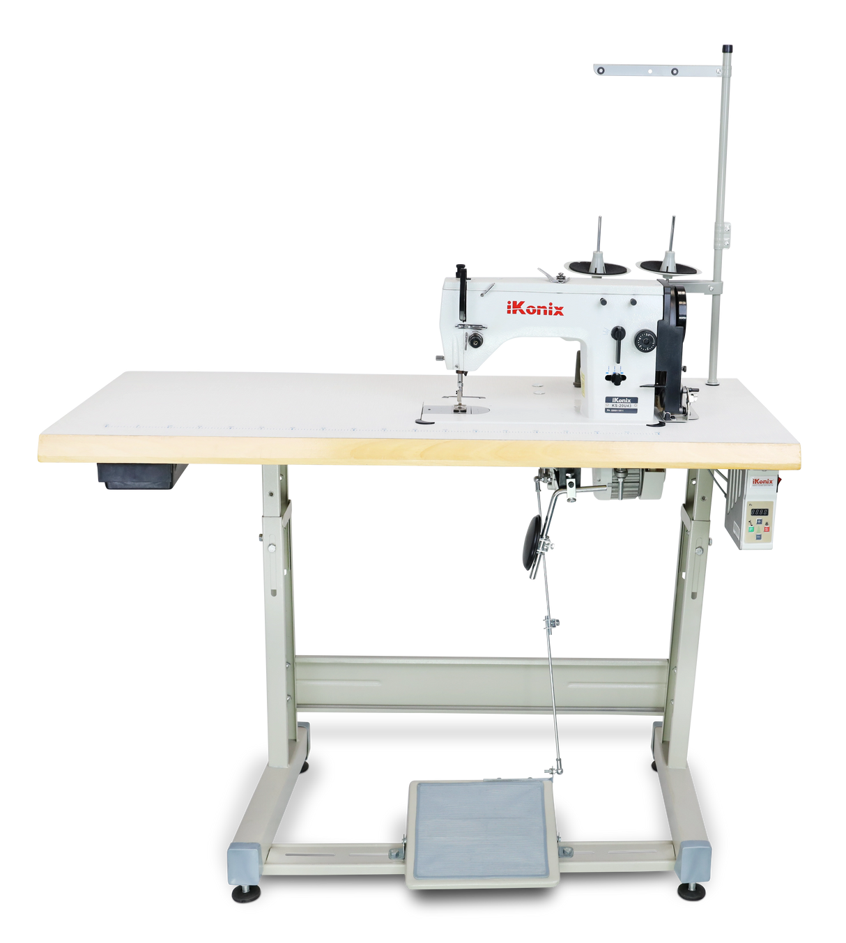 iKonix Single-Needle Zigzag Industrial Sewing Machine (includes table, stand, & servo motor)