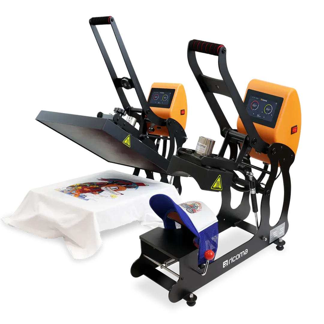 Ricoma Auto Open 16" x 20" Flat Heat Press & Cap Heat Press Bundle