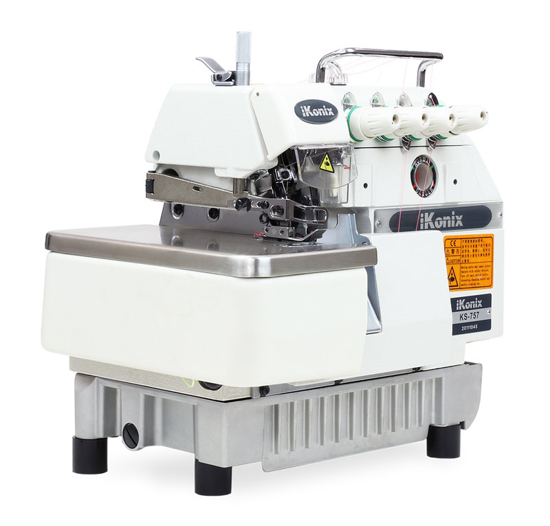 iKonix High-Speed Five-Thread Overlock Industrial Sewing Machine KS-757A (Includes Fully Submergible Table, Stand, Servo Motor & LED Light) 