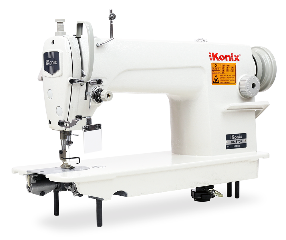 iKonix Flat-Bed Lockstitch Industrial Sewing Machine - KS-8700 (includes table, stand, servo motor & LED light) 