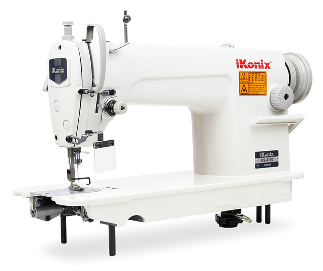 iKonix Flat-Bed Lockstitch Industrial Sewing Machine - KS-8700 (includes table, stand, servo motor & LED light) 