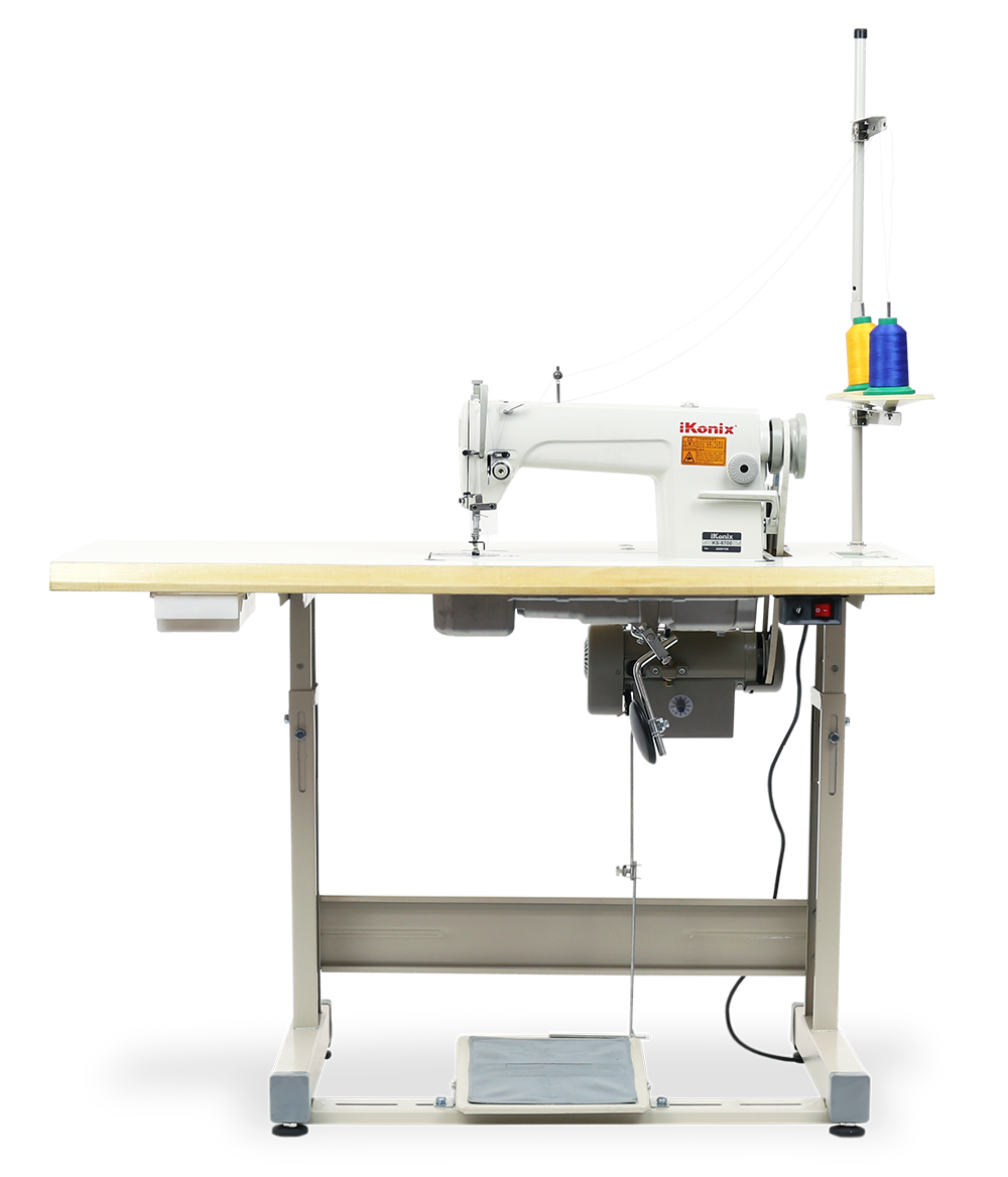 iKonix Flat-Bed Lockstitch Industrial Sewing Machine - KS-8700 (includes table, stand, servo motor & LED light) 