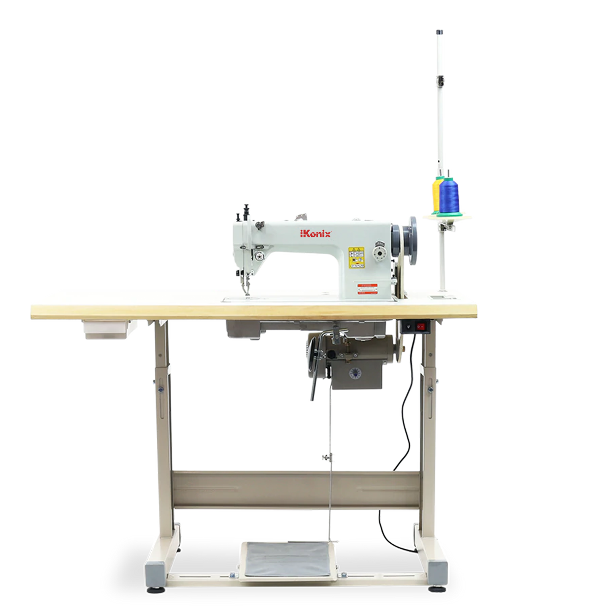 iKonix Walking Foot Flat-Bed Industrial Sewing Machine - KS-0303 (includes table, stand, servo motor & LED light) 